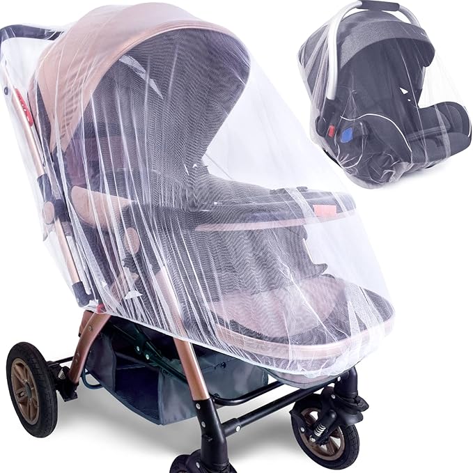 Durable Baby Stroller Mosquito Net (2 Pack) - Universal Elastic Edge Mesh Cover for Bassinets, Cradles, Playards, Car Seats & Mini Cribs | Breathable Travel Essential Newborn Protection (White)