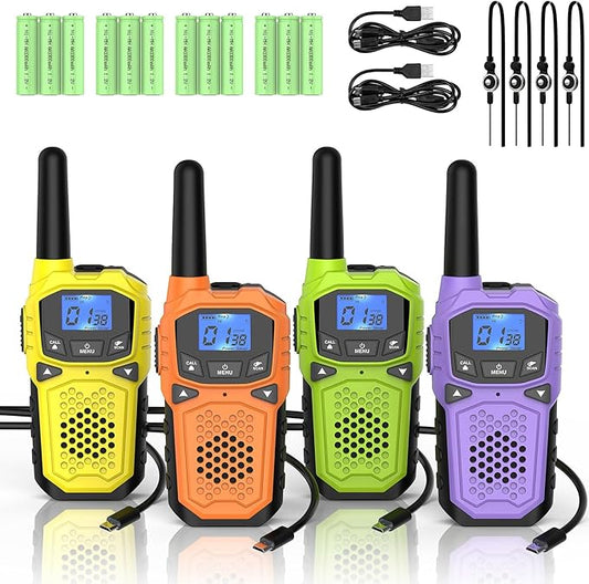 Walkie Talkies for Adults- WokTok Long Range Two Way Radio for Camping Hiking Hand Held Hiking Accessories Camping Gear Xmas Birthday Gift for Kids,SOS Siren,NOAA Weather Alert,4 Radios
