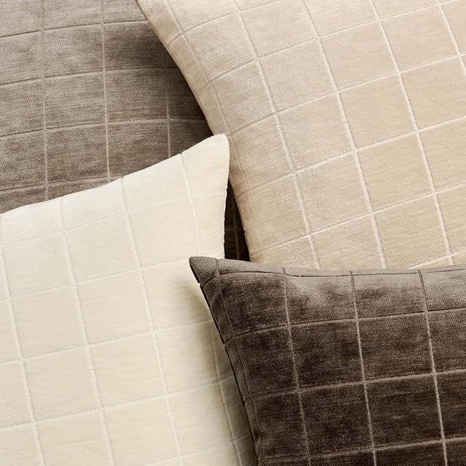MIULEE Decorative Chenille Check Euro Shams Throw Pillow Covers Vintage Plaid - Image 2