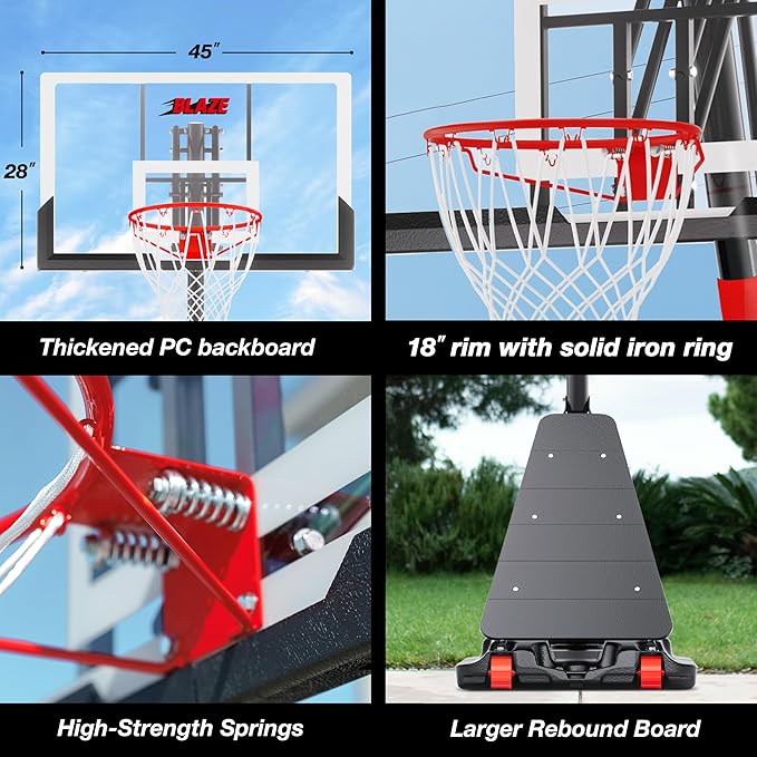 Basketball Hoop Outdoor 10 FT Height Adjustable, Portable Basketball Goals Systems with 45" Backboard for Youth Adults Kids - Backyard, Driveway, Indoor Play