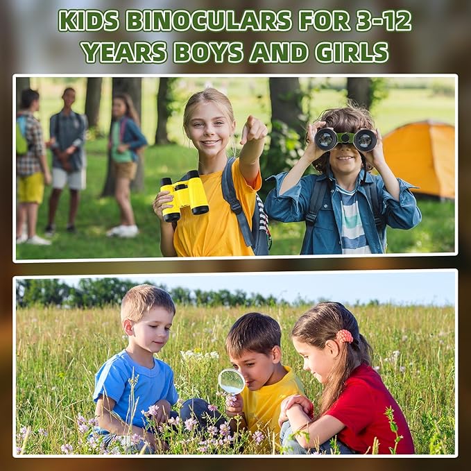 Wettarn 24 Pack Kid Mini Compact Binocular Compass Magnifying Glass Set for 3-12 Years Boy Girl Toddler Small Telescope Binocular for Kid Bird Watching Camping Hiking Exploring Outdoor Play
