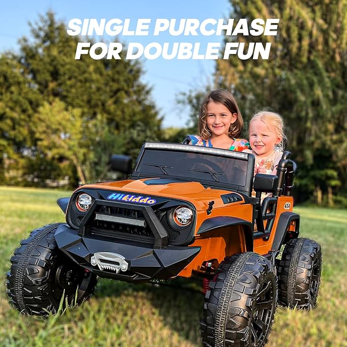 24V 9Ah Ride on Toy for Big Kids, 4WD 2 Seater Ride on Car Truck with Remote Control, 4x200W Motor - Orange