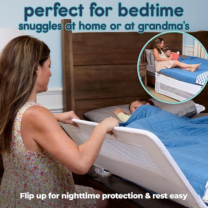 hiccapop 44" x 19" Bed Rail for Toddlers, Heavy-Duty Safety Bed Rail for Twin, Full, Queen Beds, Soft Mesh Cover & Swing-Down Design, Easy No-Tool Installation (White)