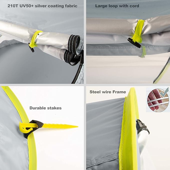 Poray Portable Baby Beach Tent with UPF 50+ Sun Shelter,Mosquito Net and Sunshade, Ideal Pop Up Kids Travel Tent with Carry Bag & 2 Stakes,Outdoor Indoor Play and Sun Protection