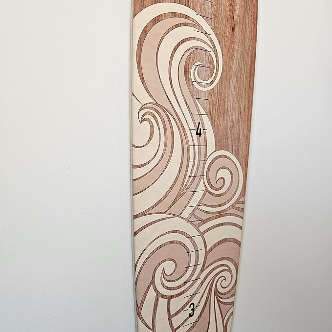 Wooden Surfboard Wall Decor Growth Chart - Surf Board Decor for Kids Room, Wooden Growth Chart for Wall, Surfboard Wall Art, Surfboards for Decoration - White Wave (9.5""x 45"")