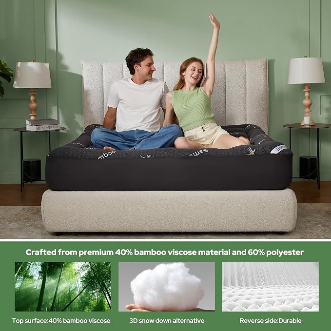 BEDLORE King Mattress Topper Viscose Derived from Bamboo, Thick Pillow Top - Image 3