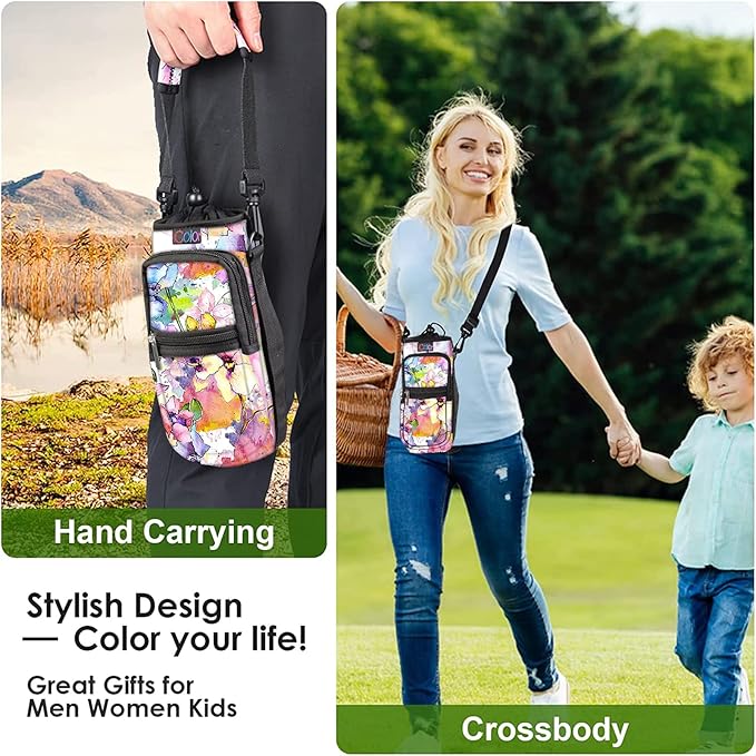 icolor Water Bottle Carrier Bag with Strap 25/32/40 oz Crossbody Bottle Holder with Phone Pocket Sling Sleeve Insulated Neoprene Water Bottle Pouch for Walking Travelling