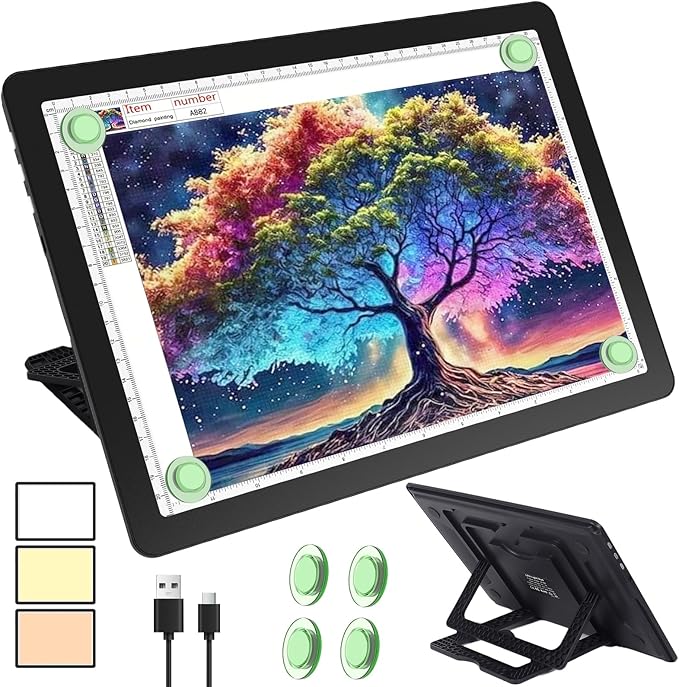 Phylosal Rechargeable A4 LED Light Pad with Built-in Stand, Magnetic Tracing Light Box for Drawing, Diamond Art Light Board with Side Button, Super Bright Light Table for Diamond Painting, Sketching