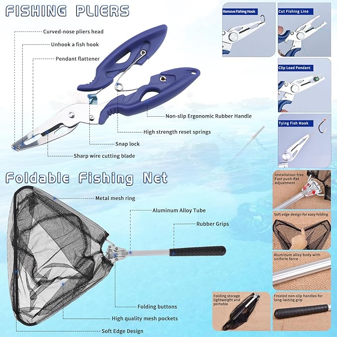 Kids Fishing Pole Kit Set，Portable Telescopic Fishing Rod and Reel Combo Full Kits for Boys, Girls, Beginner, Youth