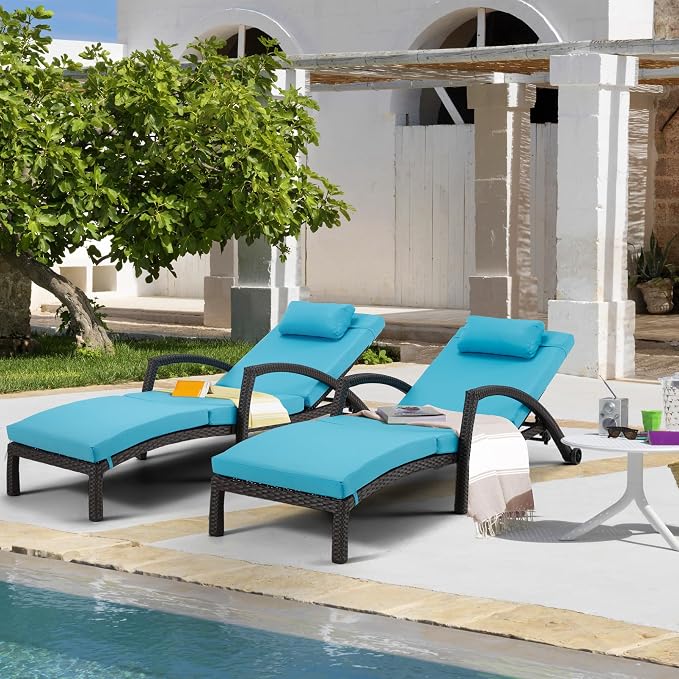 HOMREST Chaise Lounge Chairs Set of 6, PE Rattan Wicker Lounge Chair - Image 9