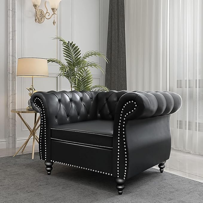 Mid-Century Sofa Chair, Faux Leather Accent Chair by YUCHIATHSoulFurniture