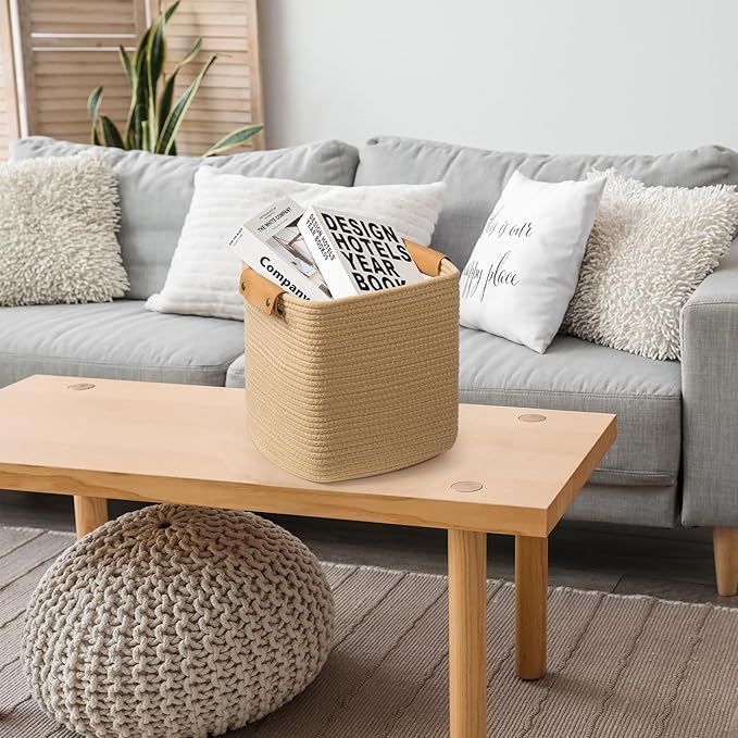 danpinera 3 Pack 11 Inch Woven Baskets for Storage, Stylish Storage Baskets for Shelves, Laundry, Bathroom, Kitchen, Cube Storage Bin, Cotton Rope Boho Baskets, Jute