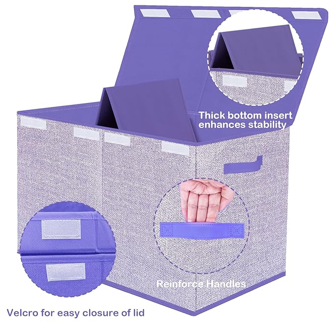 Toy Storage Bins,Large Toy Box Chest with Lids,Foldable Stuffed Animal Toy Organizers and Storage with Sturdy Handles for Kids,Girls,Boys,Nursery,Playroom 24.5"x13"x16" (Purple)