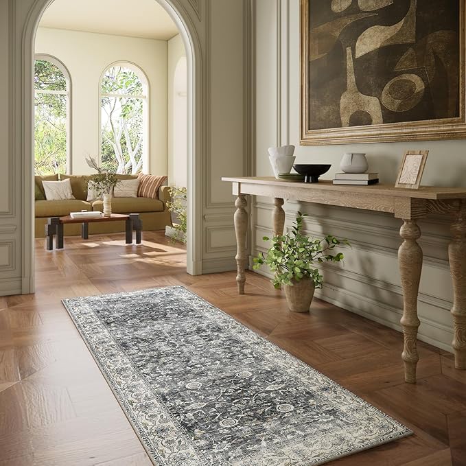 Runner Rug Washable Kitchen Runner: 2'6"x8' Hallway Runner Rugs Stain Resistant Non Slip Low Pile Soft Boho Carpet Runners for Hallways Bedroom Entryway Indoor Beside Bathroom Laundry Room