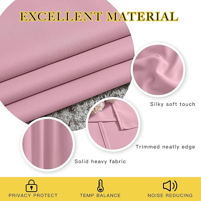 NICETOWN Blackout 80 inch Curtains for Doorway, Grommet Thermal Window Treatments Room Darkening Door Curtains for Bedroom/Home Family, Crystal Pink, W46 x L80, 2 Panels