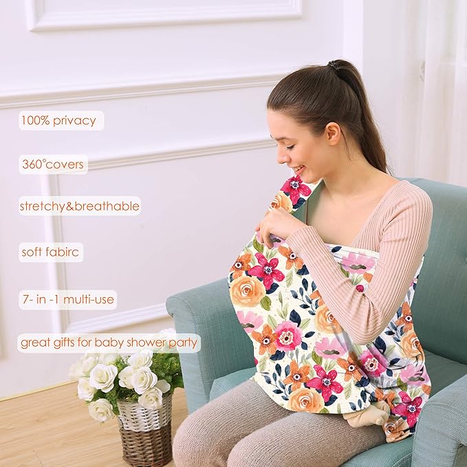 Multi-use Carseat Canopy Cover - Breathable Breastfeeding Covers, Car Seat Covers for Babies, Stroller Canopy Cover (Mix Floral)