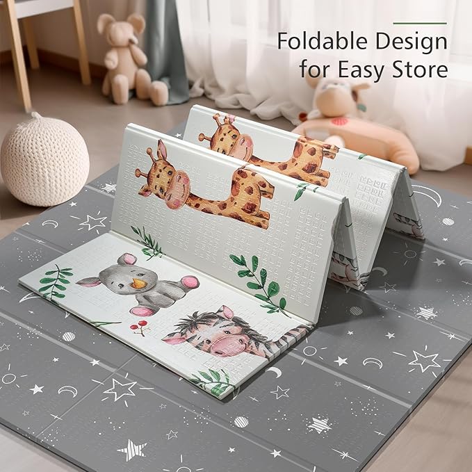 79 x 71 Foldable Large Play Mat for Babies, Non Toxic Foam Play Mat, Thick & Waterproof Baby Playmat for Floor, Anti-Slip Baby Playpen Mat for Toddlers