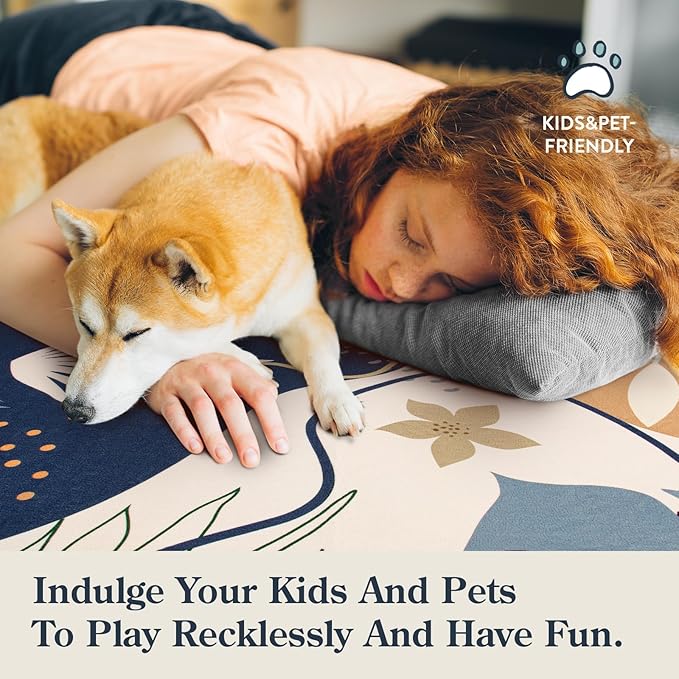 Lahome 4 x 6 Area Rug Living Room Carpet - Washable Soft Rugs for Bedroom Non-Slip Ultra-Thin Floor Rug for Office, Boho Botanical Print Stain Resistant Indoor Rugs for Kitchen Entryway Laundry Room