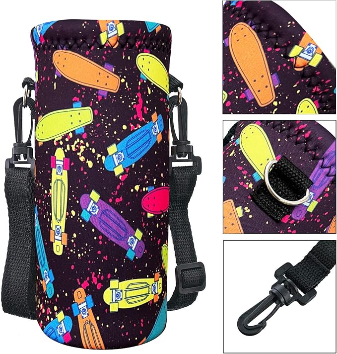 Neoprene Water Bottle Carrier Bag with Adjustable Shoulder Strap for Men Women Walking Hiking,Portable Insulated Holder Case for Stainless Steel/Glass/Plastic Bottles