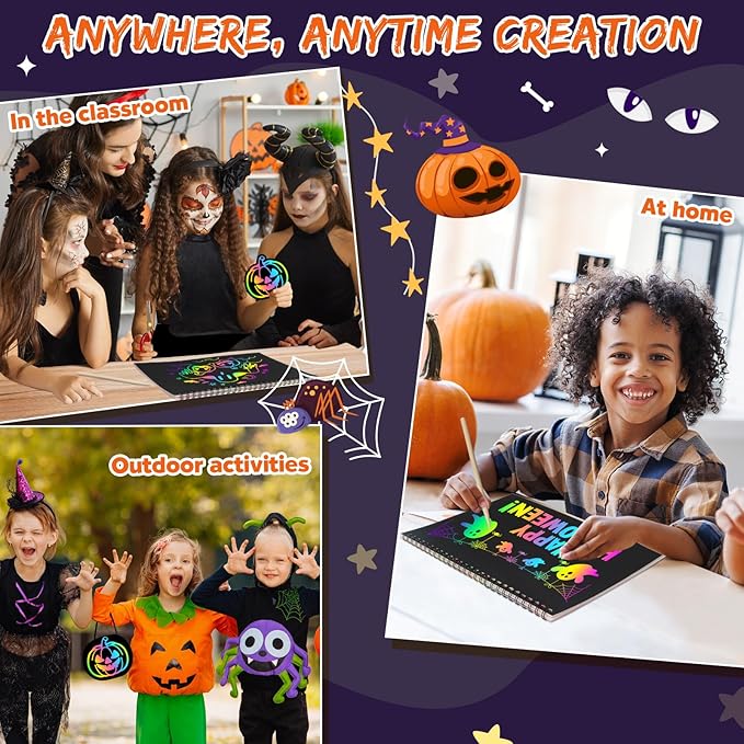 ZMLM Scratch Paper Art-Crafts Gift: 2 Pack Rainbow Notebooks Supplies Toys for 3 4 5 6 7 8 9 10 Years Old Girls and Boys Kids Halloween Birthday Party Games