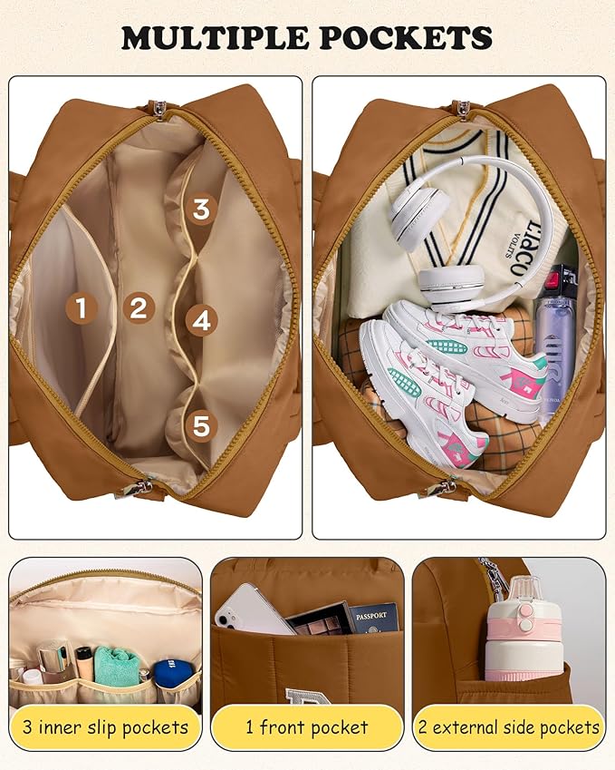 Women Trendy Stuff-Duffle Bag with Letter, Carry On Bags for Women，Overnight Bag with Wet Pocket，Lightweight Travel Bags Personalized Gym Tote with Makeup Pouch