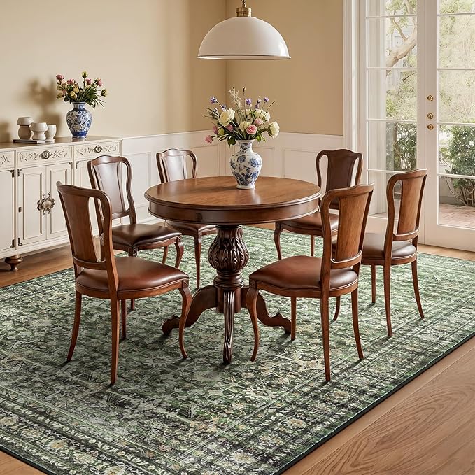 Lofus 6x9 Area Rug for Living Room,Green Washable Area Rugs with Non-Slip Backing,Soft Boho Carpets for Bedroom Dining Room Home Office Indoor Nursery