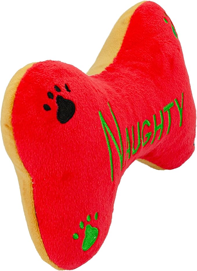 Giftable World Holiday Plush Pet Toy Fun for Christmas Designs with Squeaker Dog Chew Toy (9" Xmas Bones w/Honker & Squeaker)