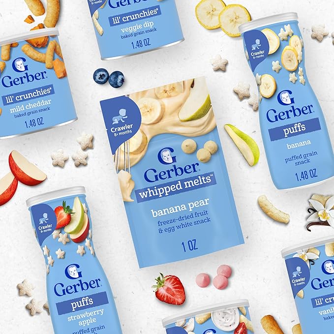 Gerber Stage 3 Baby Food Snacks, Banana Apple Blueberry Whipped Melts, Baby Led Feeding, 7PK