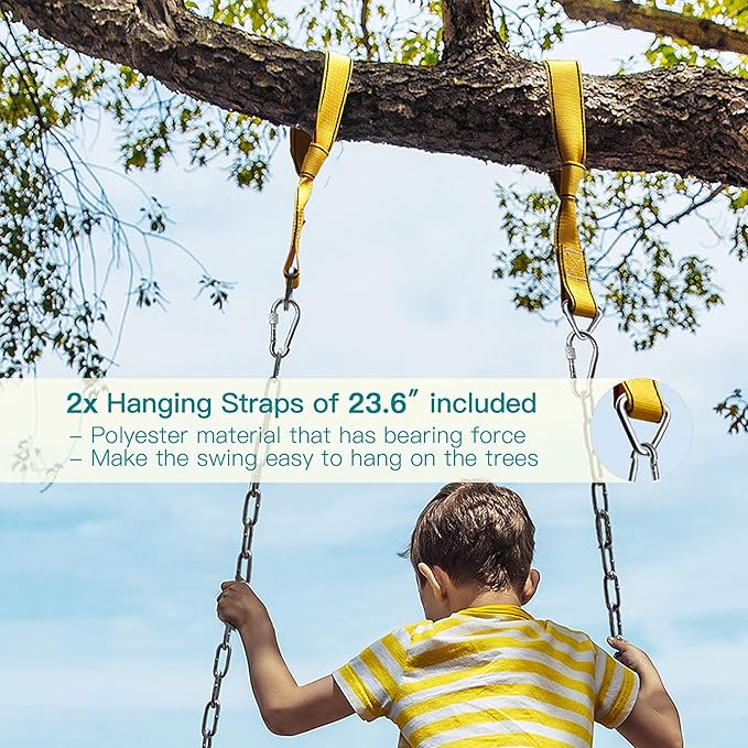 PACEARTH 2 Pack Swings Seats Holds 660lbs with 68.9 inch Anti-Rust Chains Plastic Coated 23.6 inch Tree Hanging Straps and Locking Buckles (Blue)