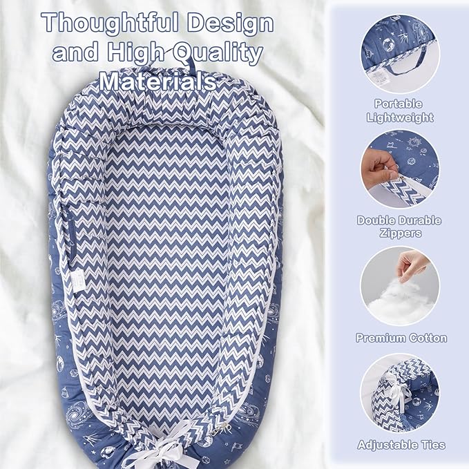 Baby Lounger - Infant Lounger for Newborn 0-24 Months, Breathable & Soft Baby Lounger Cover, Portable Infant Lounger for Home and Travel, Babies Essentials Gifts - Blue