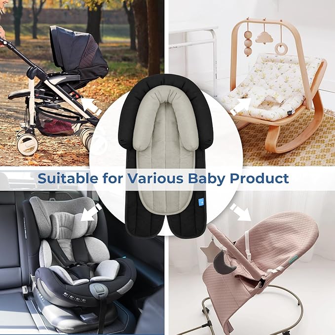 COOLBEBE Upgraded 2-in-1 Babybody Supports for Newborn Infant - Extra Soft Breathable Car Seat Insert Cushion Pad, Perfect for Carseat, Stroller, Swing, Bouncer Black