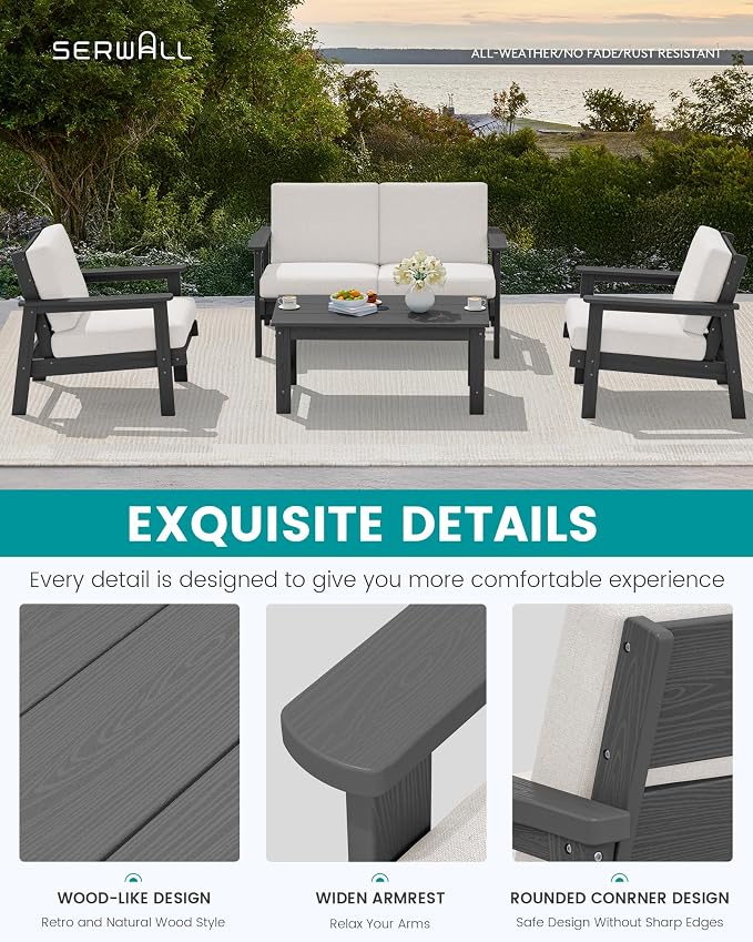 SERWALL Outdoor Loveseat, All-Weather HDPE Outdoor Furniture Set - Image 3