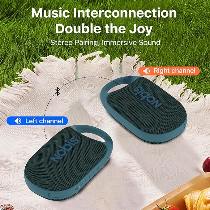 NOBIS Clip N1 Portable Bluetooth Speaker with App, Beat Mode, Up to 24H Playtime, IP68 Waterproof, BT 5.3, HD Sound, Stereo Pairing, Custom EQ, Perfect for Outdoor, Home and Adventure (Blue)