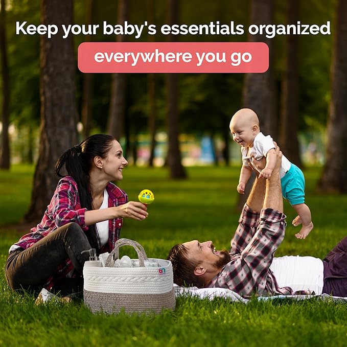 Rope Diaper Caddy - Storage for Baby and Toddler Items - Portable Cotton Organizer Easily Holds Diapers, Wipes, Clothing - Useful for Nursery, Bedroom (Beige, Extra Large)