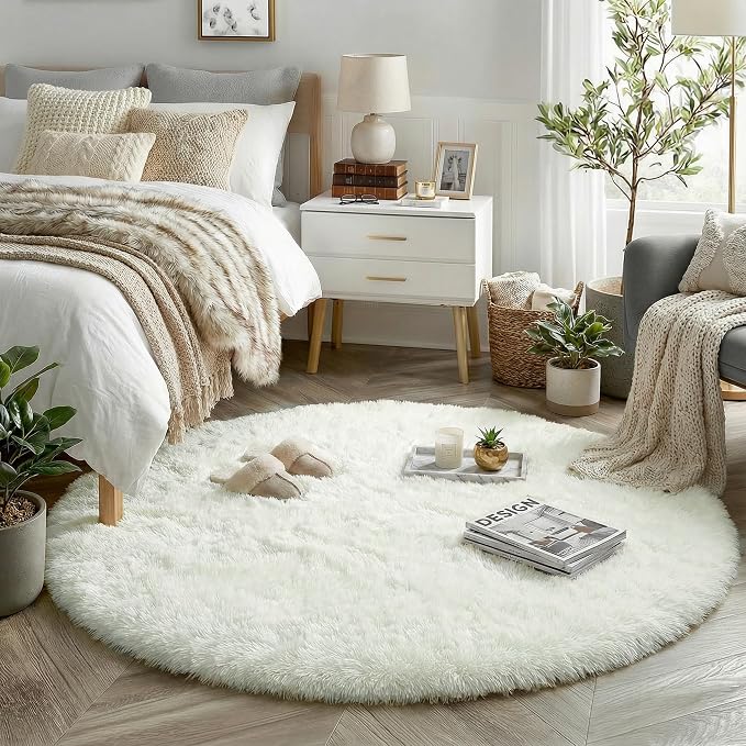 Amdrebio Ivory White Big Round Rug 7Ft - Image 3