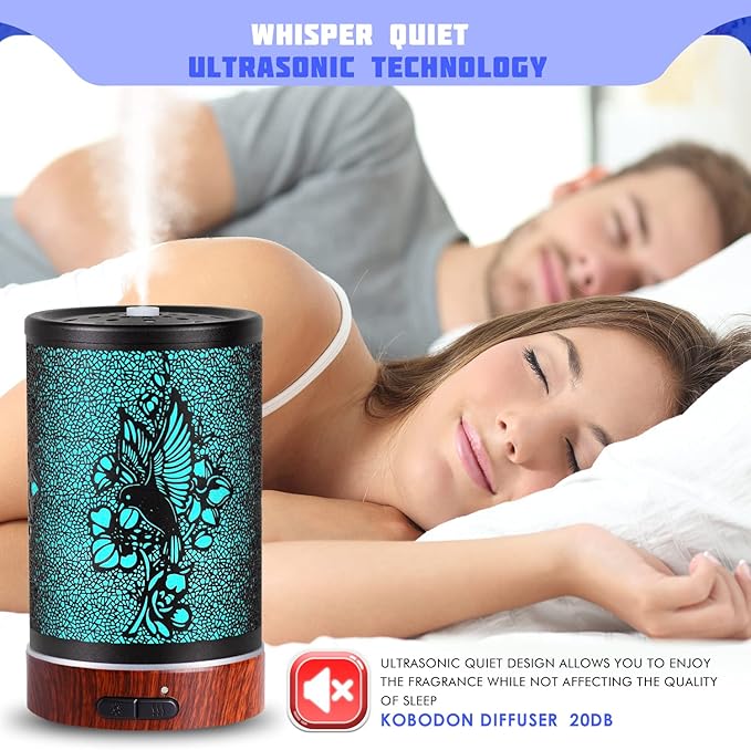 Essential Oils Diffuser,Aromatherapy Diffuser,Birthday Gifts for Women Mom Grandma,Metal Cool Mist Humidifier with 7 Colors Lights Waterless Auto Off Air Diffusers (A-Hummingbird)