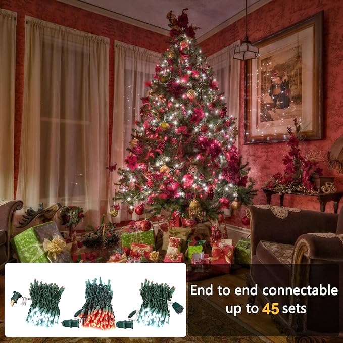 Brizled Red & White Christmas Lights, 33ft 100 LED Christmas String Lights, 5MM Wide Angle Xmas Tree Light Connectable, 120V UL Certified Mini Xmas Light for Indoor Outdoor Tree Room Party, Green Wire