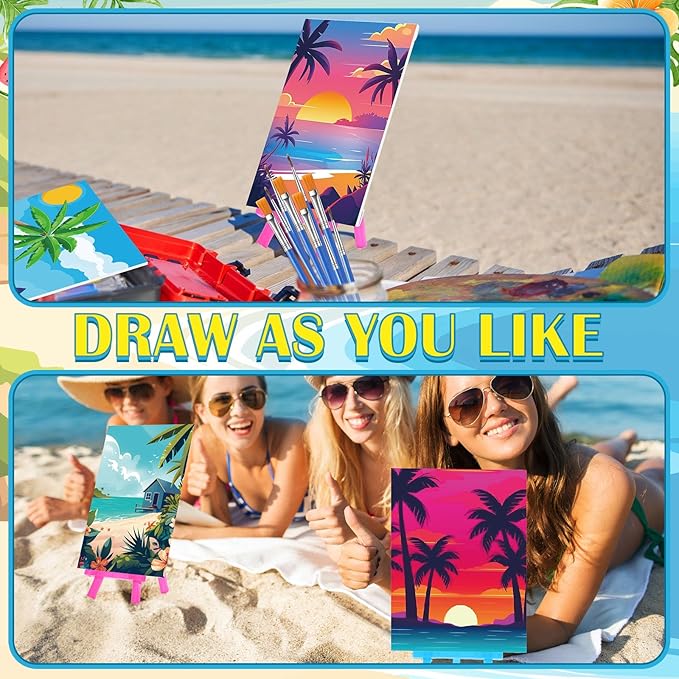 Blosssound 10 Set Pre Printed Canvas Pre Drawn Canvas Painting with Easel Kits 5" x 7" Outline Painting Panels for Beginners, DIY Craft Project, Party Favor, Home Decors(Landscape)