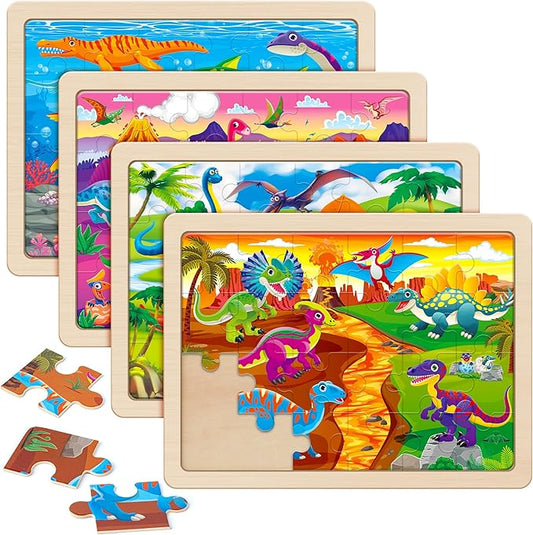 SYNARRY Large Wooden Dinosaur Puzzles for Toddlers 2-4, Wood Dino Puzzles for Kids Ages 4-6, Dinosaur Toys for Kids 3-5, Preschool Educational Children Learning Gifts for 3 4 5 Year Old Boys Girls