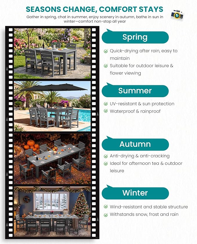 SERWALL HDPE Dining Set for 8: 2 Umbrella Hole Tables + 8 Chairs. Includes 8 - Image 4