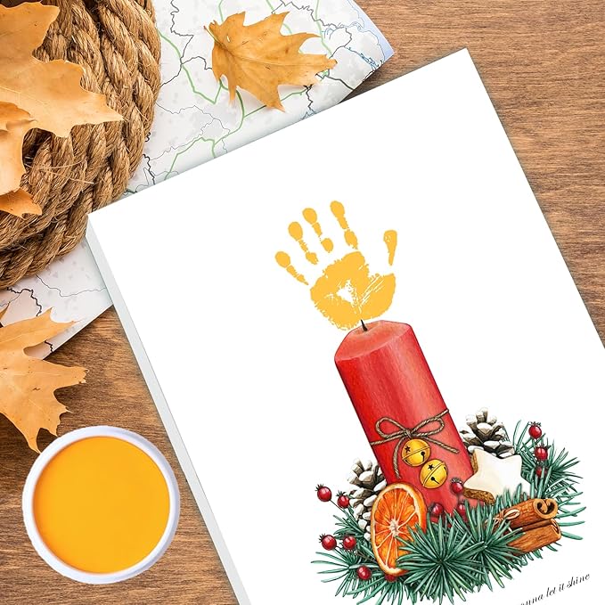 SHLINCO Handprint Keepsake DIY Kit, Baby's First Holiday Keepsake, Candle Winter Decoration, Kids Family Footprint Art, 7.8x9.8 Inch Canvas, Suitable for Desktop Wall Ornaments