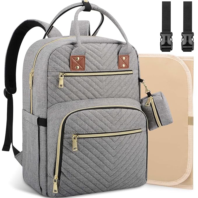 Baby Diaper Bag Backpack, Travel Diaper Bags for Baby Girl Boy Large Capacity Baby Bag Backpack for Women Grey
