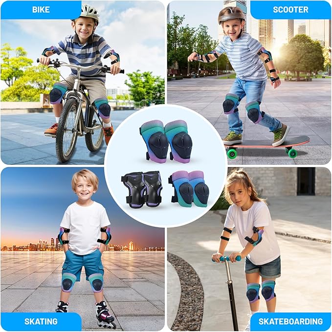 Knee Pads Elbow Pads Wrist Guards Set for Kids,Upgraded Protective Gear for Toddle 4-12 Boys or Girls Children Roller Skating Scooter Skateboarding Bike Roller Blade
