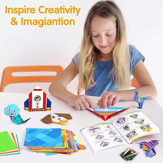 Mocoosy 224 Sheets Origami Paper Kit for Kids Ages 5-8 8-12, Color Folding Paper Set with Origami Book, Art Craft Supplies for Boys Girls 9-12, Travel Game Airplane Car Road Trip Activities Toy Gifts