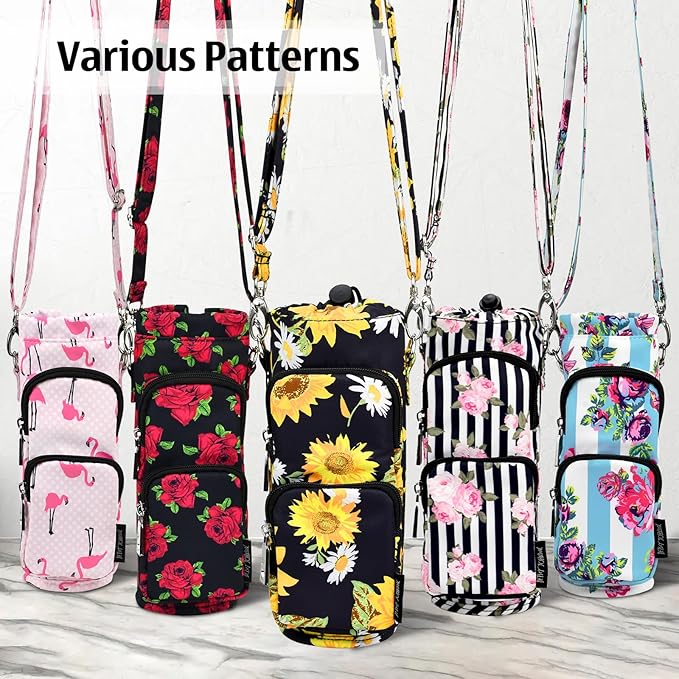 Betsey Johnson Insulated Water Bottle Pouch Holder Carrier Crossbag with Adjustable Shoulder Strap - Lightweight Polyester Accessories with Pockets Good for Hiking Sports