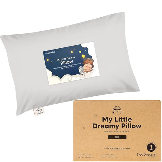 Mini Toddler Pillow with Pillowcase - 9x13 My Little Dreamy Travel Kids Pillow for Sleeping, Toddler Bed, Small, Tiny, Organic Cotton Pillowcase, Soft & Breathable, Kids 2-4 Years Old (French Gray)
