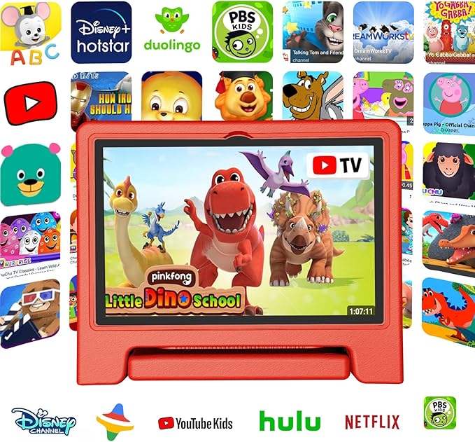 Tablet for Kids Age 3-12 10.1 inch Android 14 6000mAh 8GB RAM+64GB ROM(Expandable to 1TB Kids Tablet WiFi6 Google Kids Space Parental Control 1280 * 800 HD Screen - Red