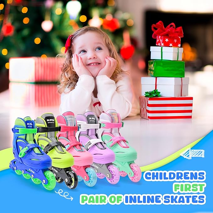 2PM SPORTS Inline Skates with Light Up Wheels, Roller Skates Blades for Boys Girls Kids Ages 5-8 8-12 4-6 6-12, Size Adjustable Beginner Blades Roller Skates