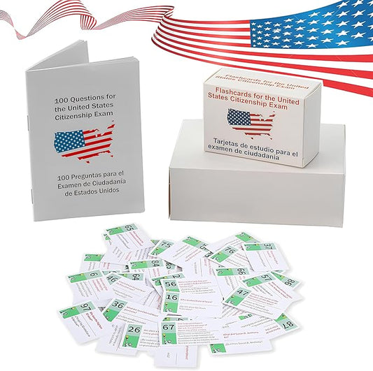 U.S Civics Test Flash Cards Combo Set,2025 US Citizenship Test Flash Cards & Study Guide Combo, Bilingual English/Spanish Naturalization Prep Kit with 100+ Civics Questions