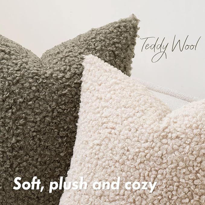 Faux Fur Throw Pillow Covers 20x20 Inch Set of 2 Boucle Neutral Decorative - Image 5